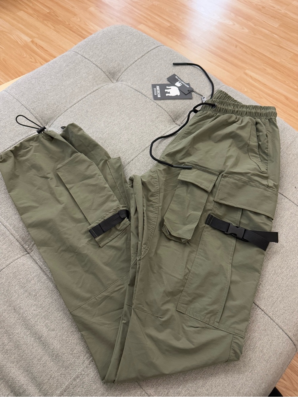 American Stitch Olive Green Cargo Joggers with Utility Buckles